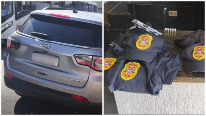Falsos policiais são presos com uniformes da Polícia Civil e carro com placa trocada em Guarulhos