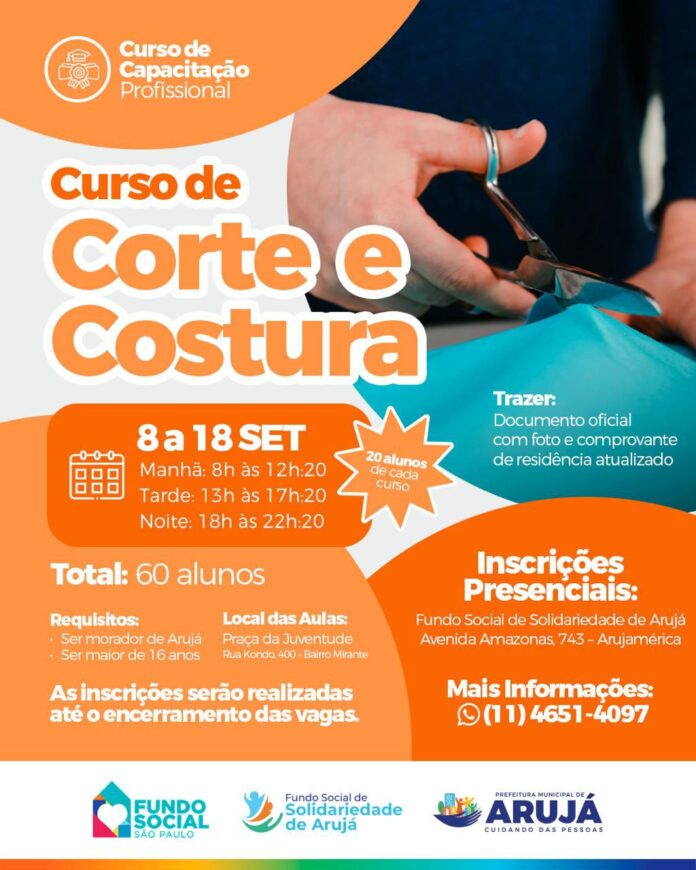 ​Fundo Social de Arujá oferece 60 vagas em curso gratuito de Corte e Costura - foto 1