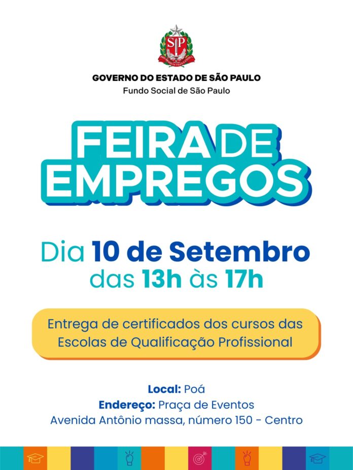 Poá promove feira gratuita de empregos e serviços na Praça de Eventos nesta quinta-feira