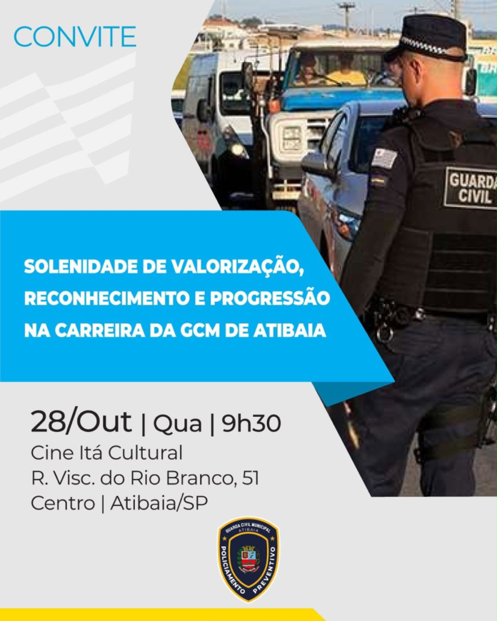 Guarda Civil Municipal de Atibaia promove 77 agentes em cerimônia no Cine Itá Cultural